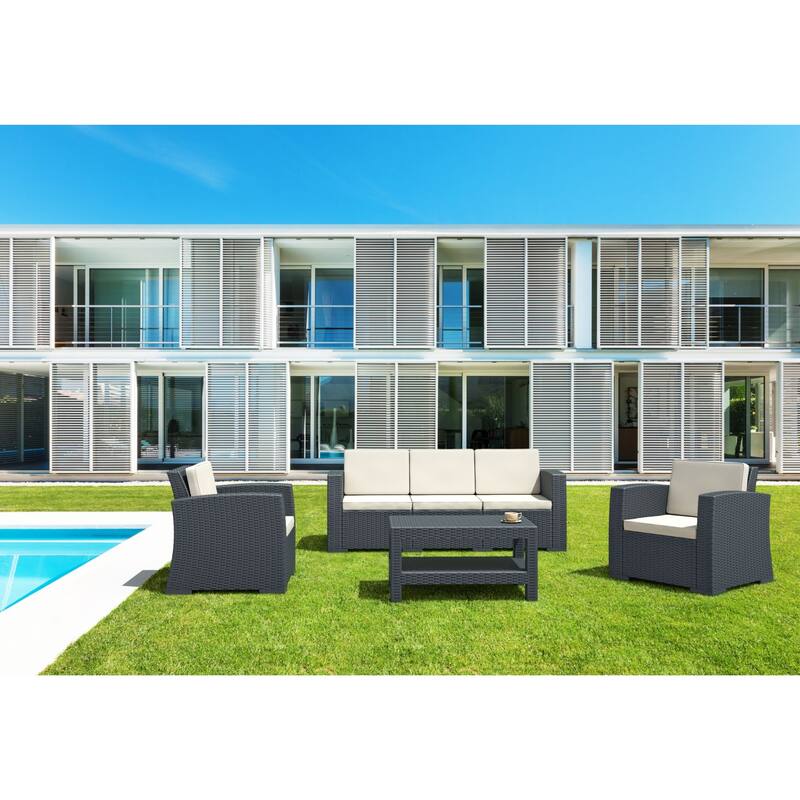 55" Gray Outdoor Patio Sofa with Natural Beige Sunbrella Cushion