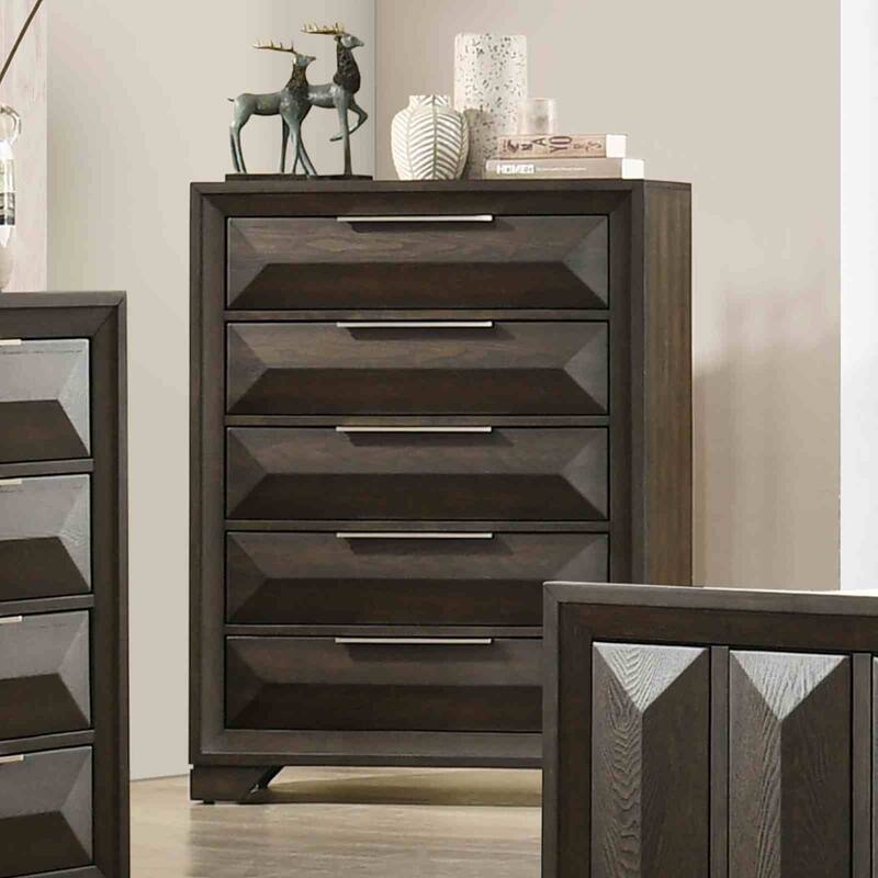 Transitional Espresso Finish Bedroom Set Bed Dresser Chest Nightstand Mirror