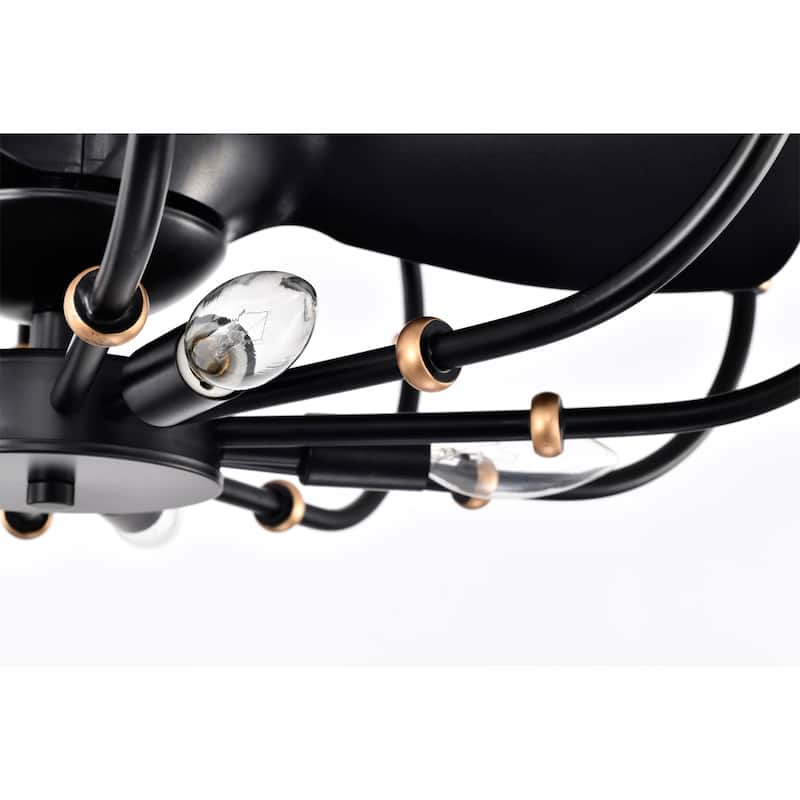 Mill 29 Inch Matte Black with Gold plate Remote Fandelier