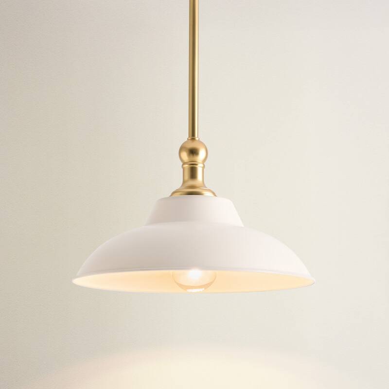 Tresor White Modern Pendant Light - Metal & Gold, White Dome Light Fixture For Modern, Scandinavian, Minimalist Room Decor - 12"
