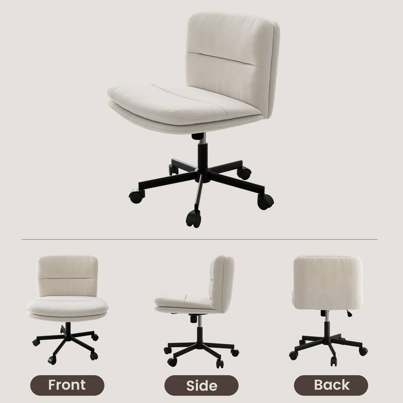 PU Leather Armless Office Chair, Adujustable Height, 360 Degree Swivel Task Chair with Ultra uiet Casters Design