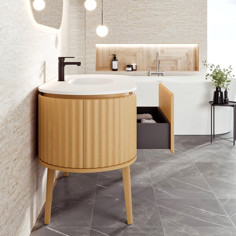Haven 48"W Oak Freestanding Vanity with Solid Surface Integrated Sink Top