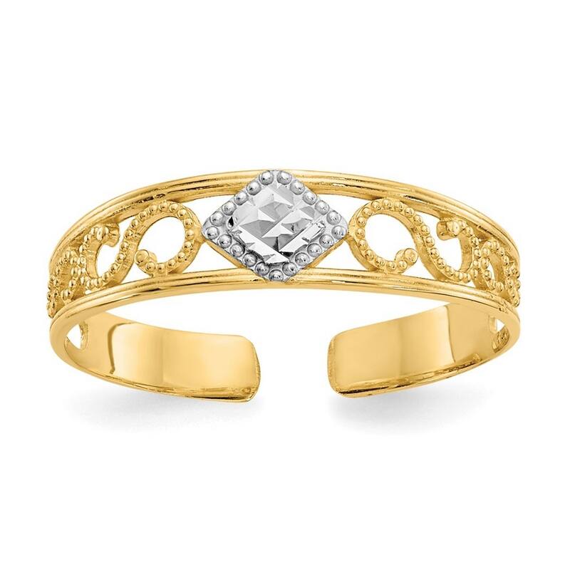Curata 14 karat Yellow Gold Textured Rhodium Diamond-cut Adjustable Toe Ring (3mm)