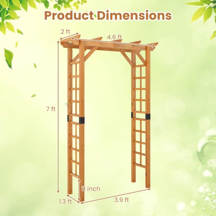 Orange Fir Wood and Metal Garden Arch with Trellises Plant Support - 55" x 24" x 85"