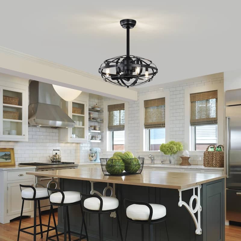 Cusp Barn Modern Enclosed Caged Ceiling Fan with Remote Control, Farmhouse Bladeless Rust Industrial Light Fixture for Bedroom