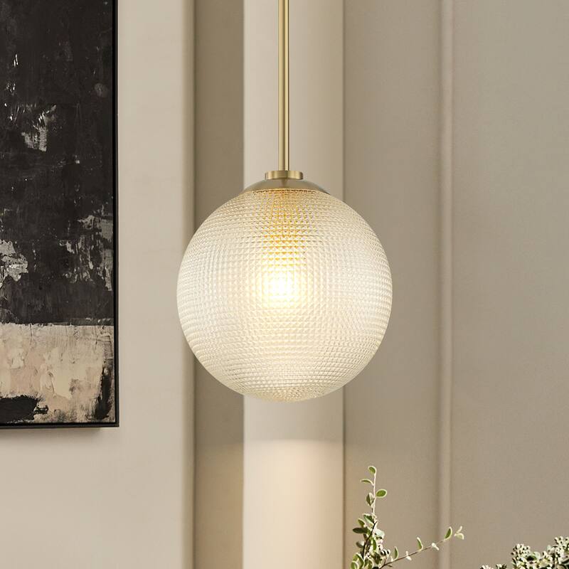 1-Light Modern Black/Gold Grid Textured Glass Pendant Kitchen Island Lights