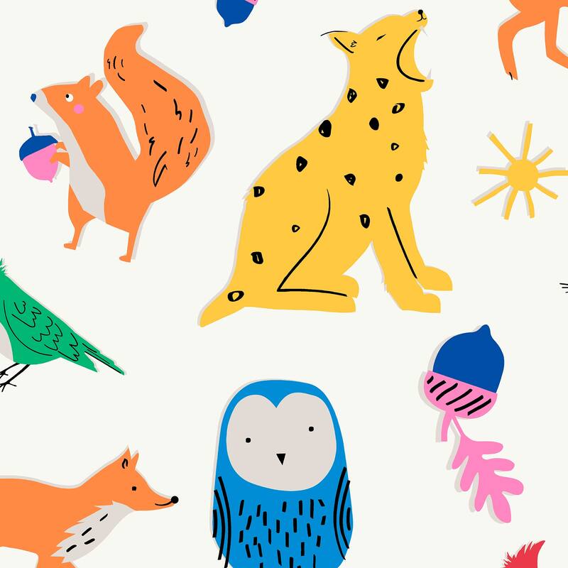 Joules Country Critters Heroes White and Rainbow Wallpaper