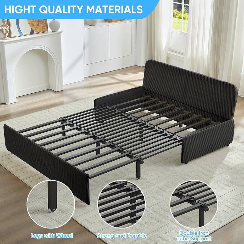 Mixoy Corduroy Fabric Queen Size/Twin Size Sofa Bed, 2-in-1 Modern Pull Out Sleeper Sofa Bed