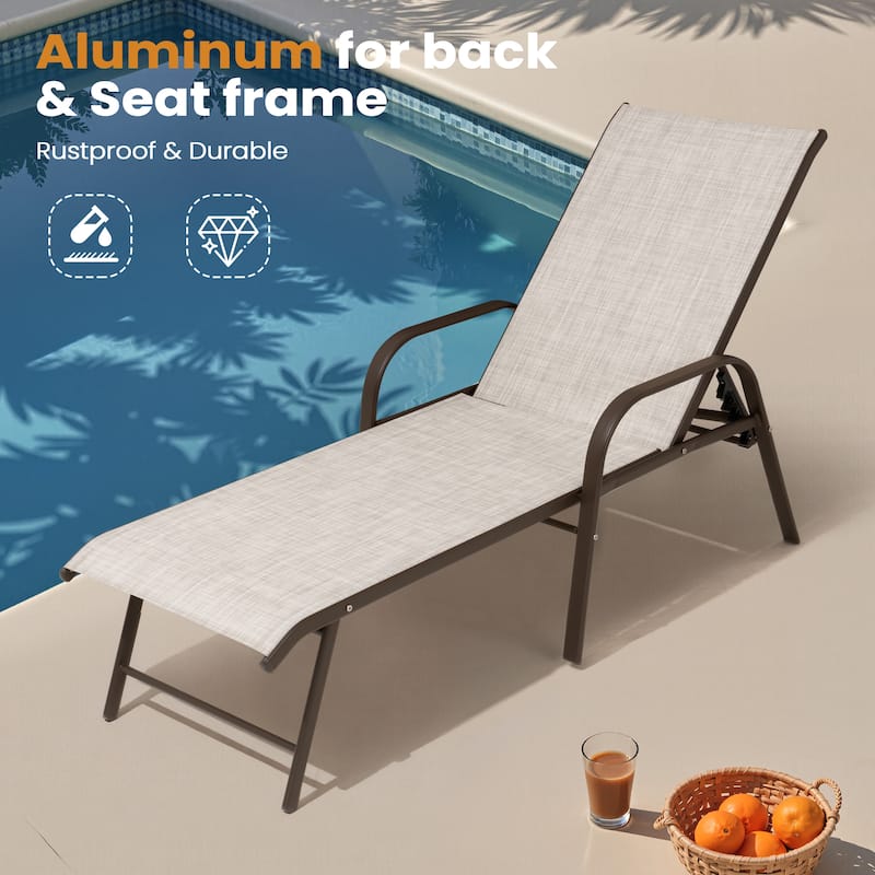 VredHom Outdoor Aluminum Adjustable Patio Chaise Lounge Chairs