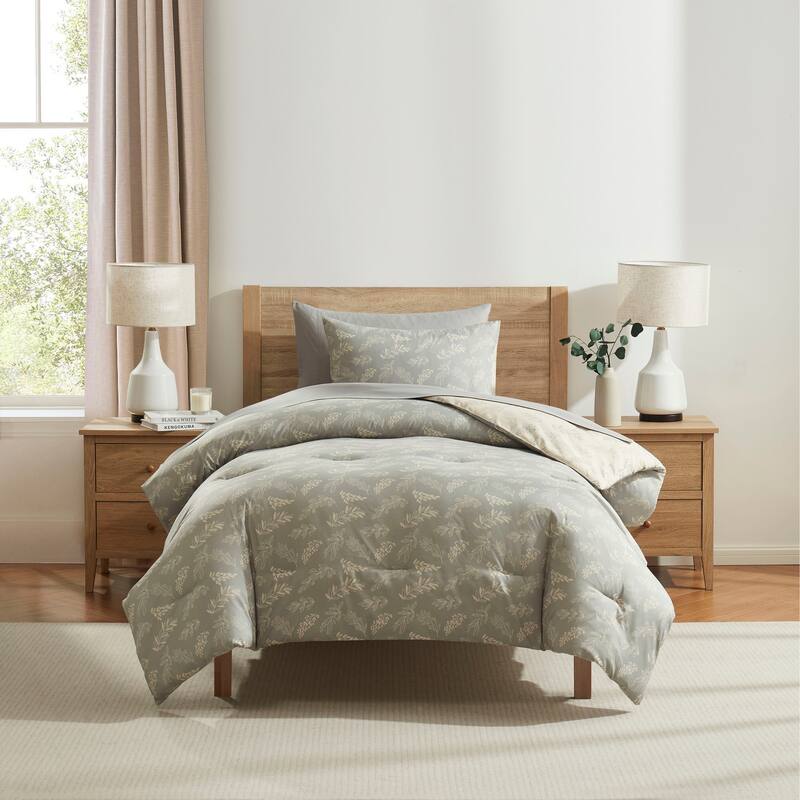 Empyrean 7 Pc Botanical Comforter Set with Sheets, Soft Breathable Lightweight Bedding Bag