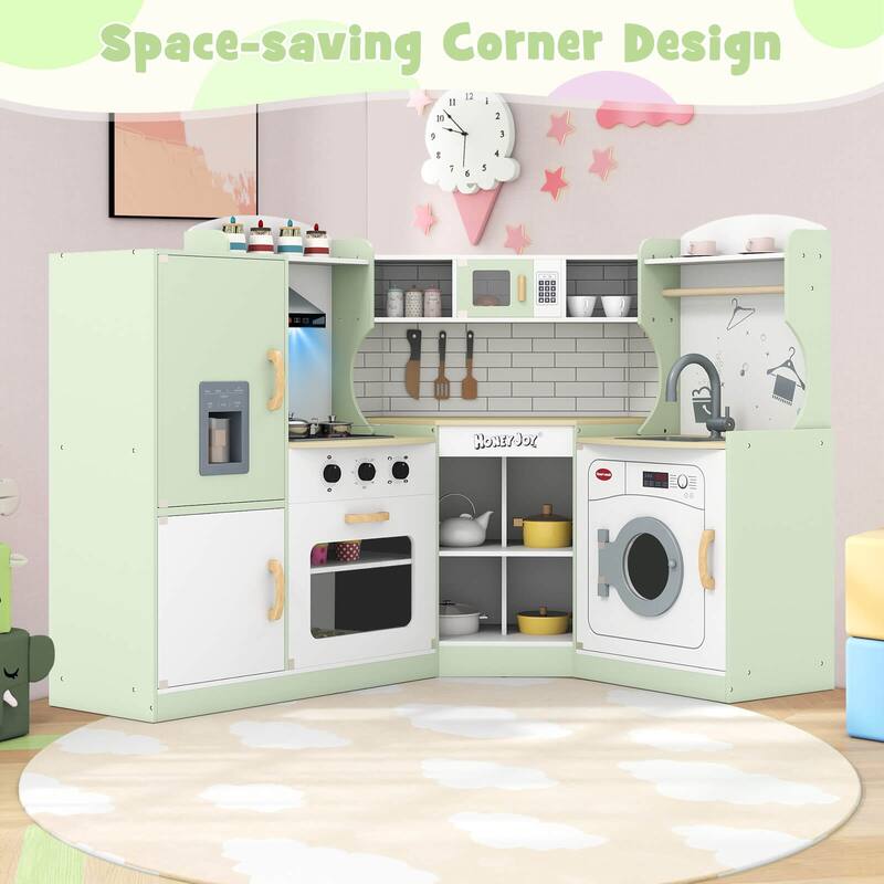 Costway Corner Play Kitchen Toddler Kitchen Playset with Range Hood, - See Details