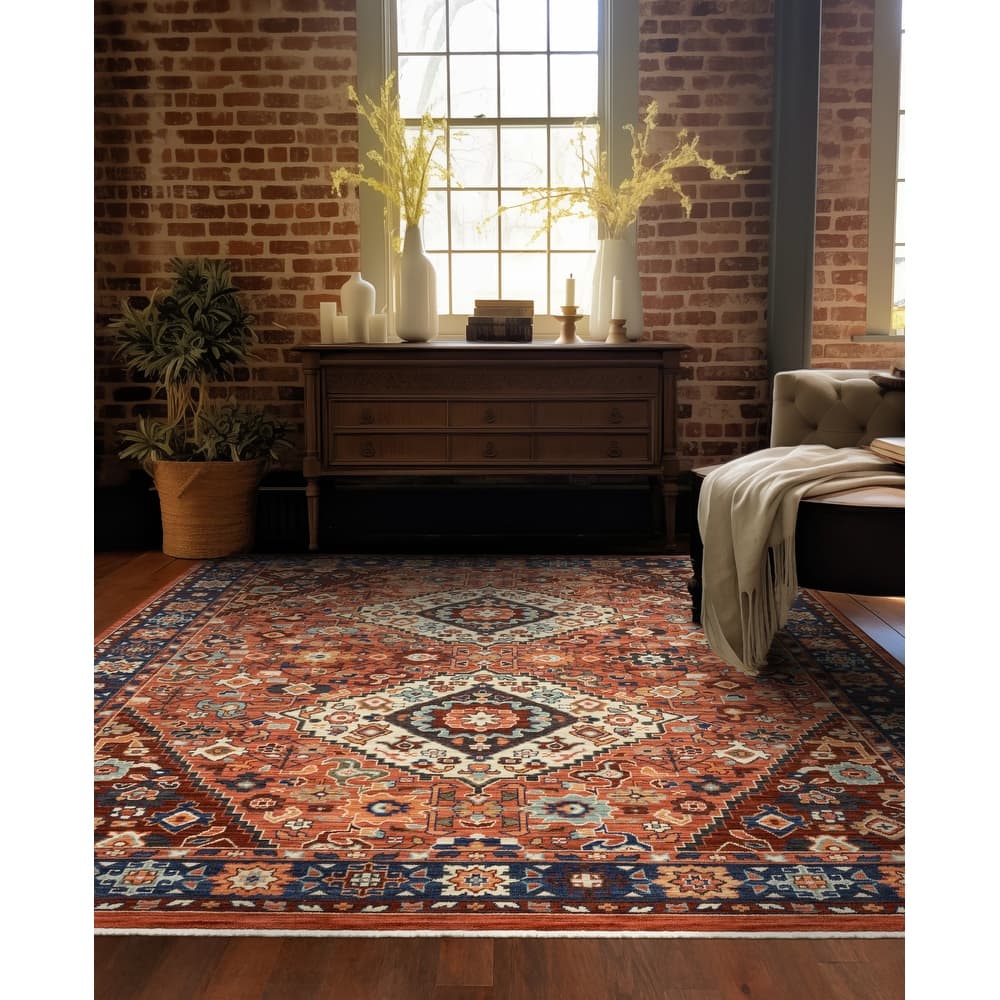 Style Haven Leander Double Medallion Fringed Wool Blend Area Rug