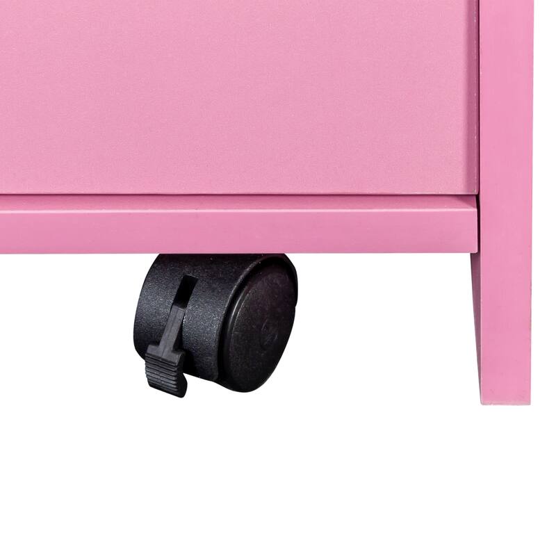 Anmytek Pink Salon Trolley Cart Rolling Storage Cabinet with Gold Accents Beauty Salon Organizer Mobile