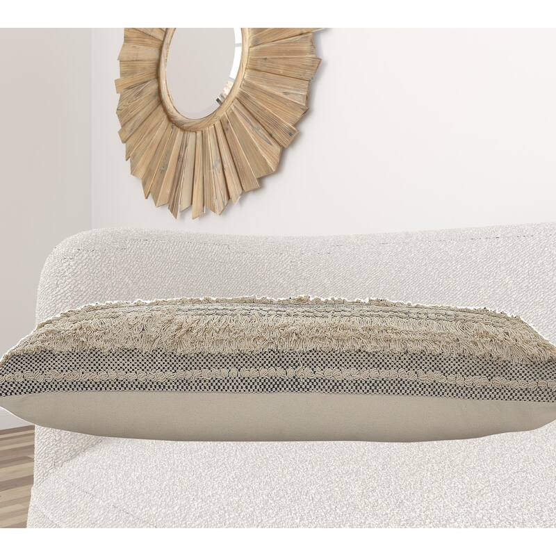 HomeRoots 14" X 36" Gray And Ivory 100% Cotton Chevron Zippered Pillow