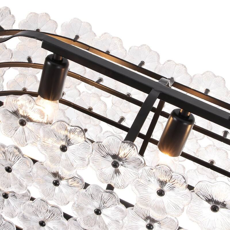 Glam 5-Light Glass Blossom Lantern Linear Island Chandelier 36.2 in