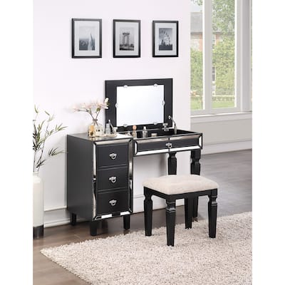 Traditional Formal Black Color Vanity Set Stool Storage Drawers,1pc Bedroom Furniture Set Tufted Seat Stool