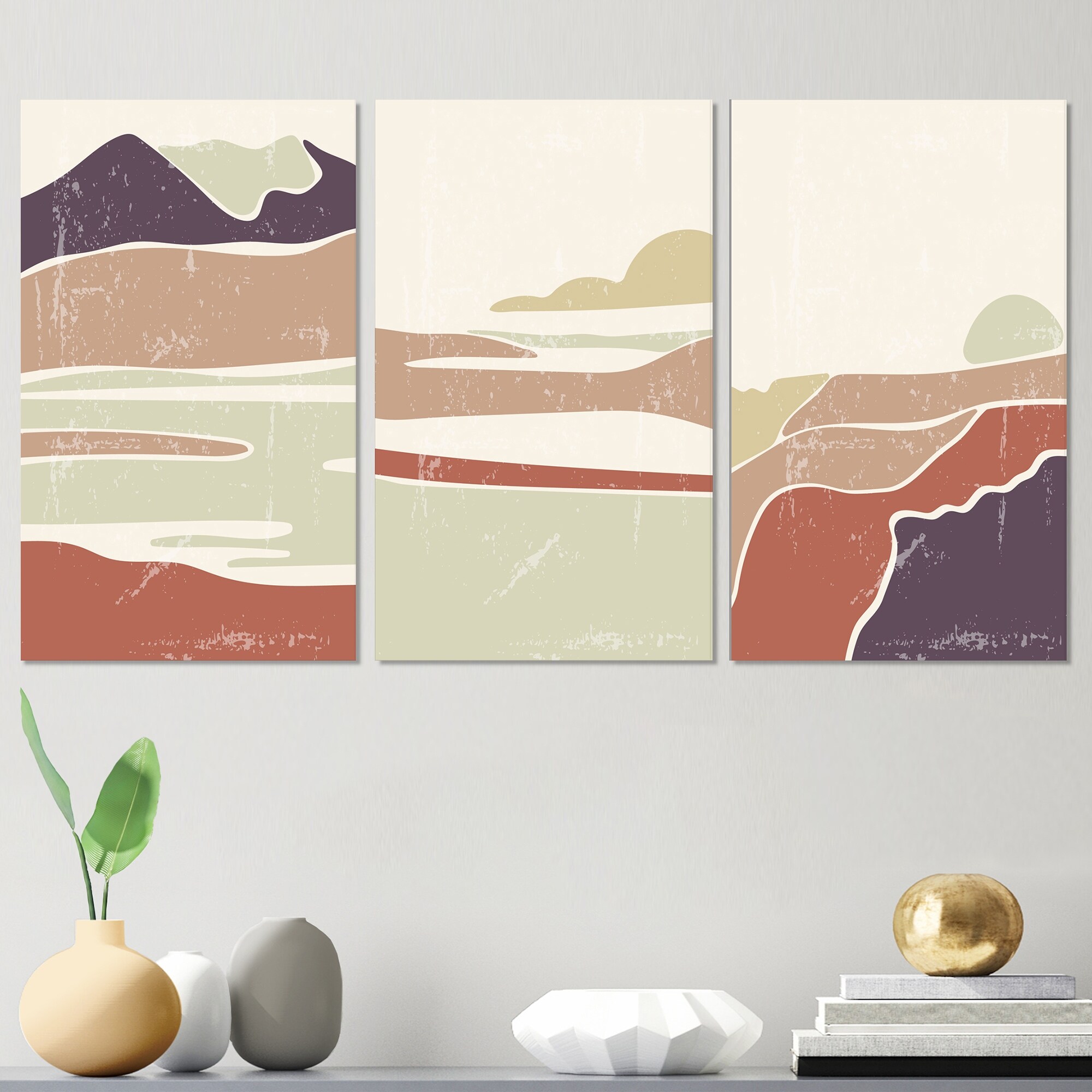 Designart Minimalist Retro Landscape Art Print - Transitional Style in Vibrant Retro Colors I-image