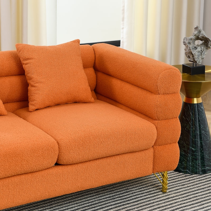 Mid Century Modern Fabric Symmetrical Corner Sectional Sofa with 3 Pillows for Living Room,Sofa-Deep Seating,Metal Legs