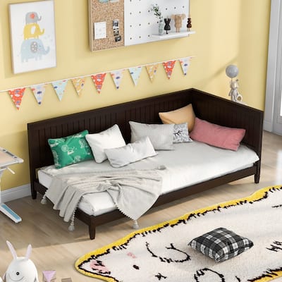 Classic Twin Size Daybed Wood Sofa Bed with Armrest and Wood Frame