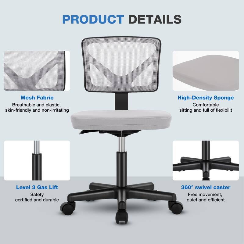 Compact Low Back Swivel Task Chair with Adjustable Height & Wheels