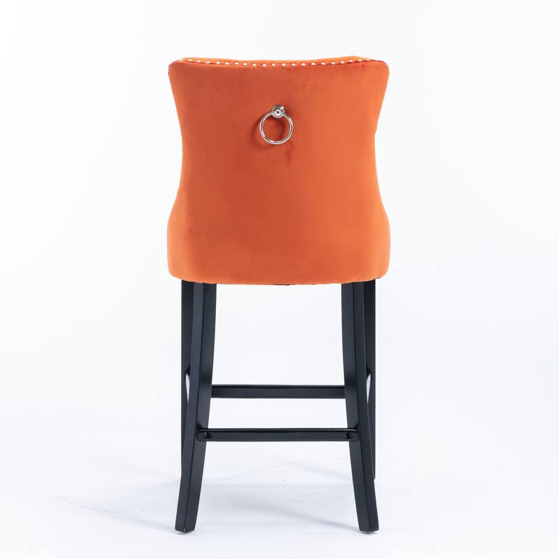 Leisure Velvet Upholstered Dining Chairs with Wooden Legs and Chrome Nailhead Trim Set of 2