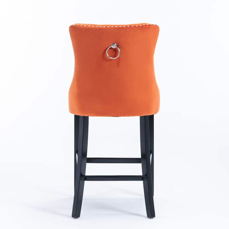 Velvet Bar Chairs Set of 2, Counter Height Bar Stools with Button Decor and Nailhead Trim, Dining Room Chairs with Back