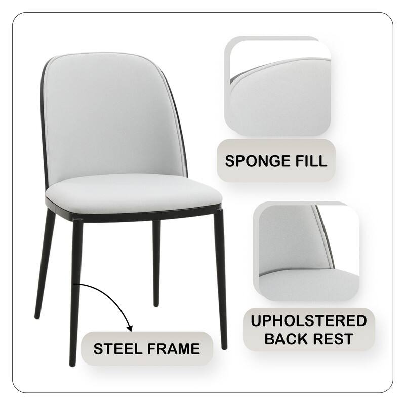 Tule Modern 9-Piece Dining Set with Solid Wood Top Oval Dining Table and Fabric Upholstered Black Steel Legs