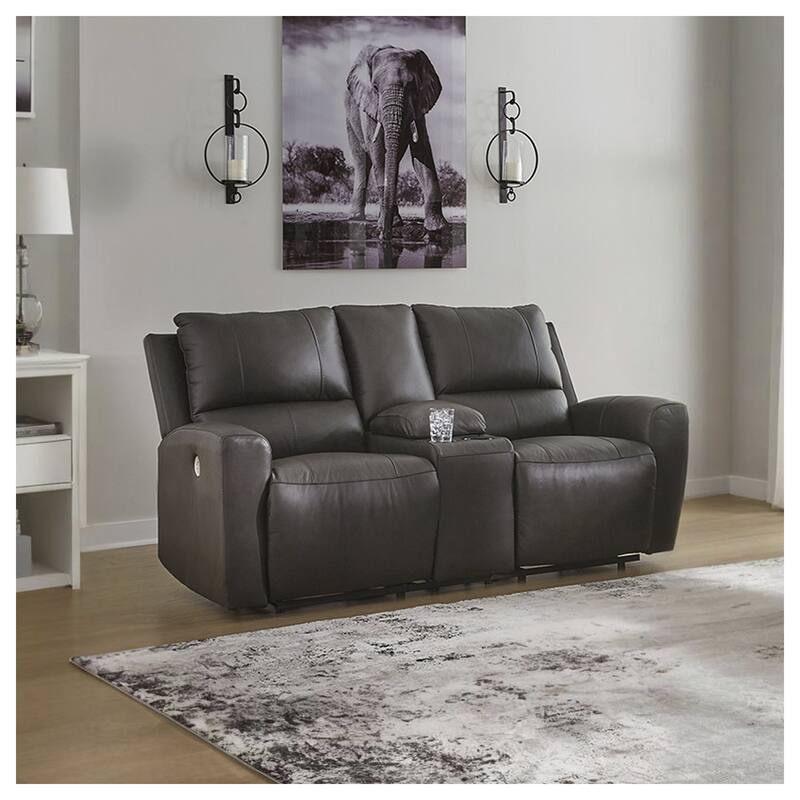 Signature Design by Ashley Boxmere Dark Brown Double Power Reclining Loveseat with Console - 75"W x 38"D x 39"H