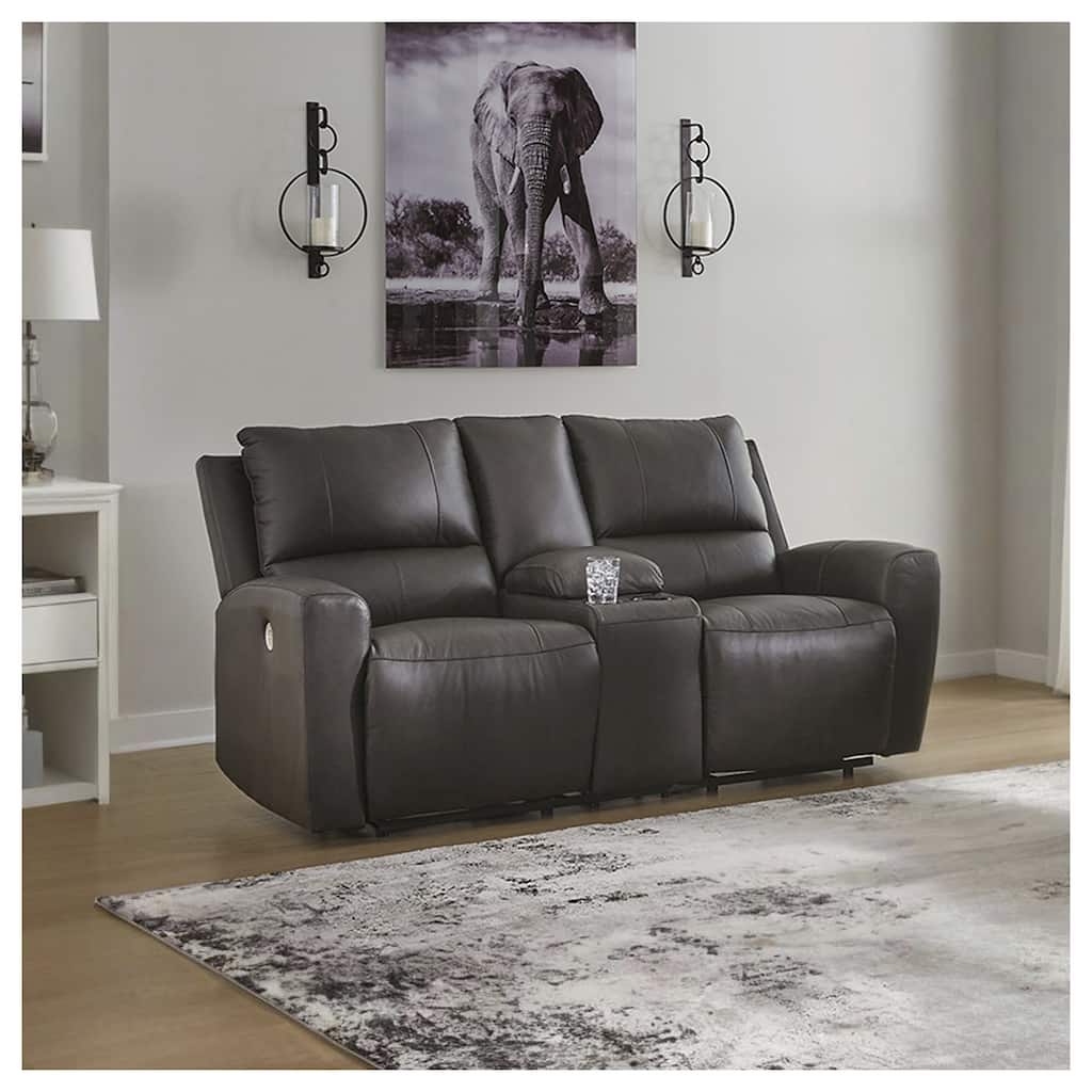 Signature Design by Ashley Boxmere Dark Brown Double Power Reclining Loveseat with Console - 75"W x 38"D x 39"H