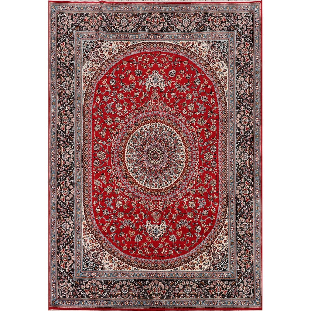Traditional Kashan Turkish Rug Floral Red Machine-Made Carpet - 9'8" x 13'1"