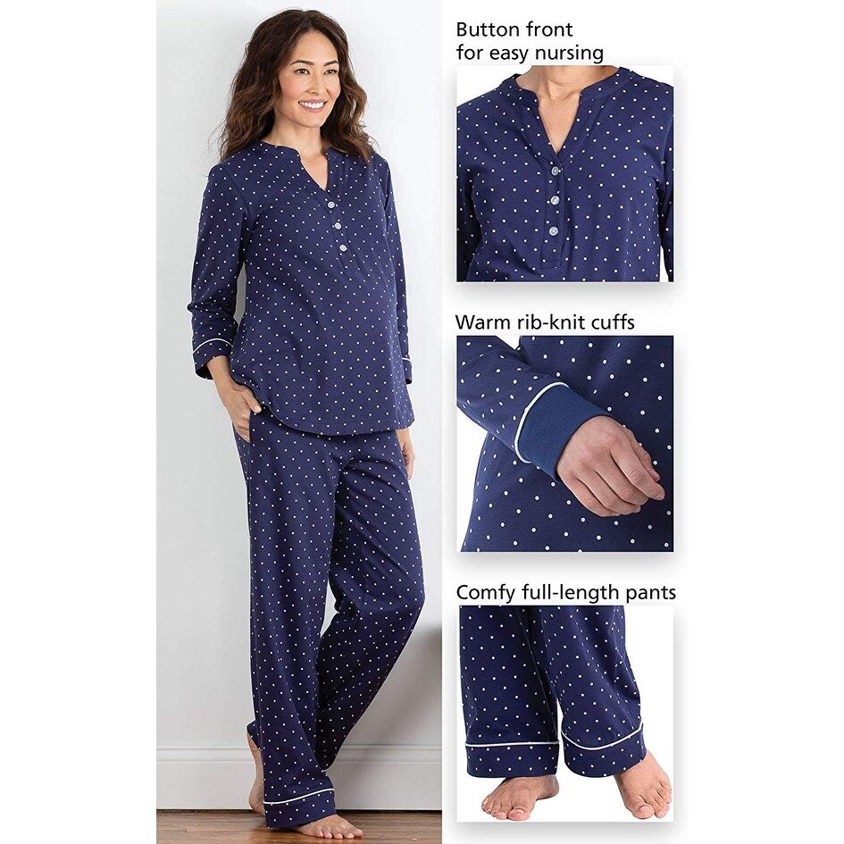 Shop Pajamagram Women S Maternity Pajamas Cotton Nursing Sleepwear Navy L 12 14 12 Overstock 32207139