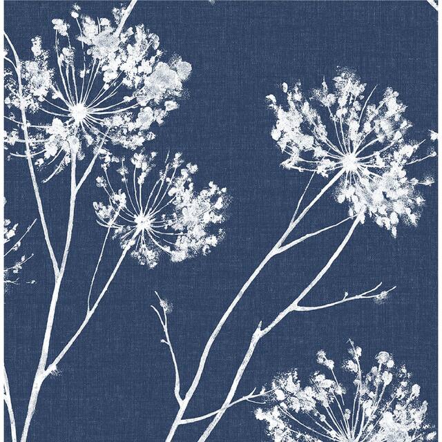 NextWall One O'Clocks Botanical Peel and Stick Removable Wallpaper - 20.5 in. W x 18 ft. L - Navy Blue