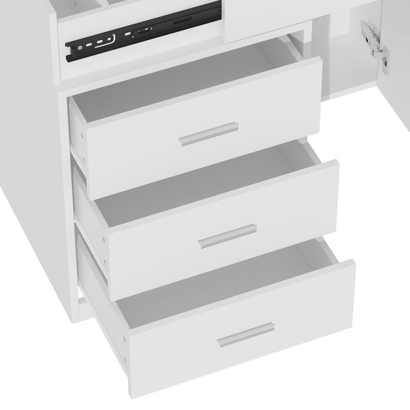 LED Full Length Mirror Jewelry Cabinet with 3 Drawers & Sliding Storage, Lighted Vanity Storage Dresser