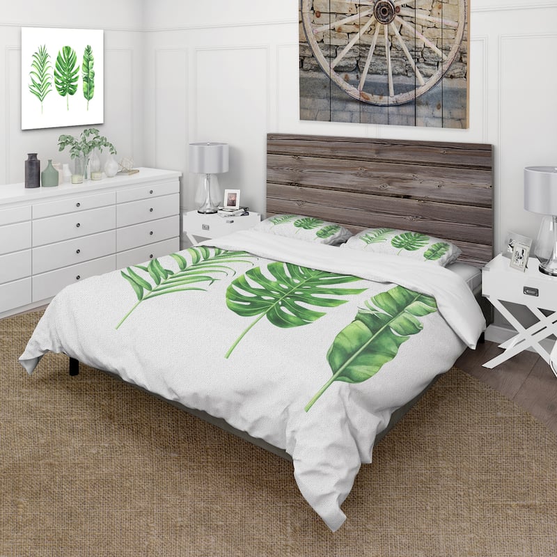 Designart 'Tropical Leaf Of Monstera IV' Farmhouse Duvet Cover Set