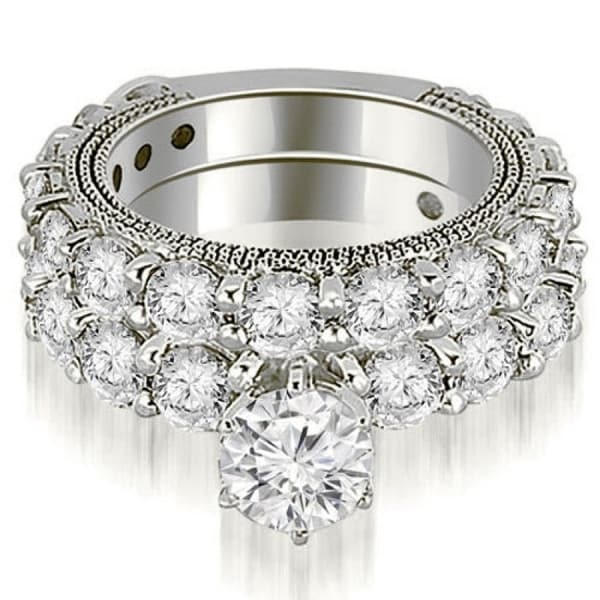 14K Gold 4.40 CT Antique Milgrain Round Cut Diamond Engagement Set