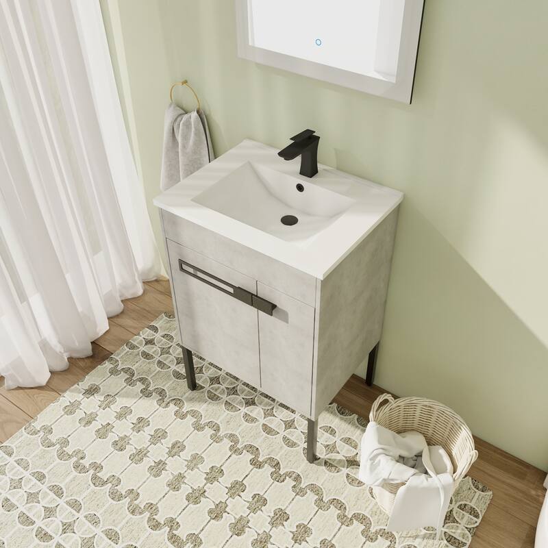 24" FreeStanding Bathroom Vanity with Sink, Floor Stand Bathroom Vanity with Soft Close Door and Adjustable shelf