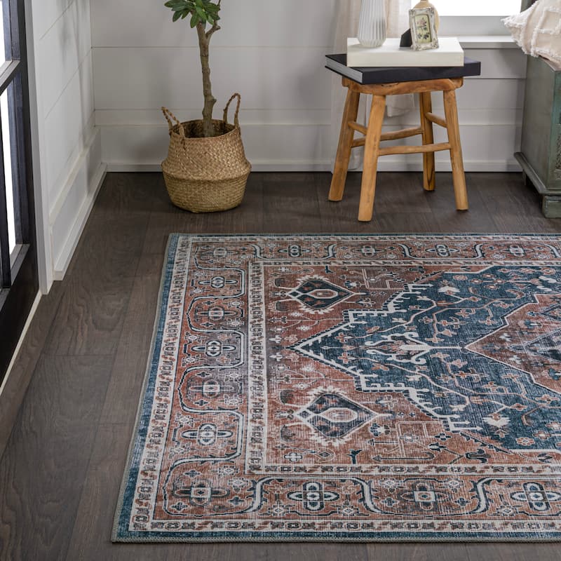 JONATHAN Y Kemer Ogee Medallion Machine Washable Area Rug