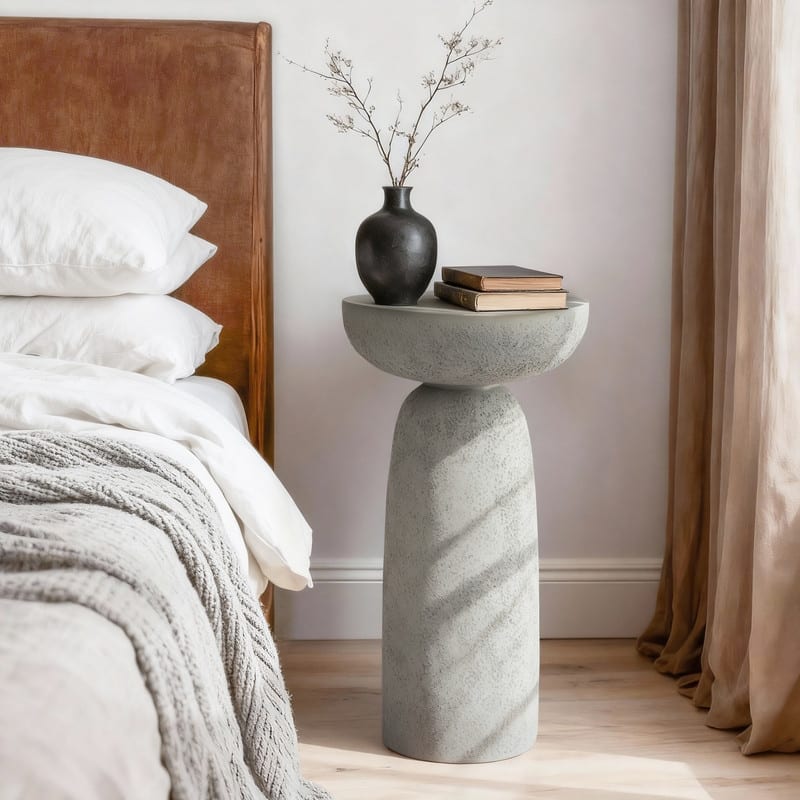 Travertine Stone Finish End Table Accent Side Table