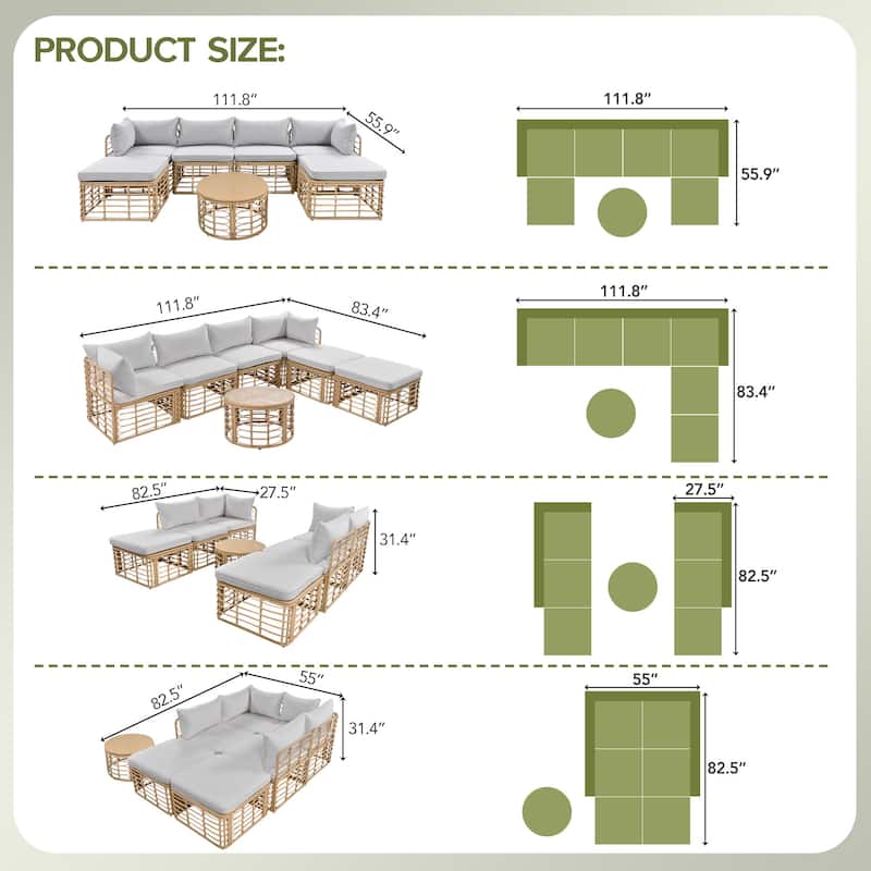 7 Pieces Outdoor Sectional Sofa Set