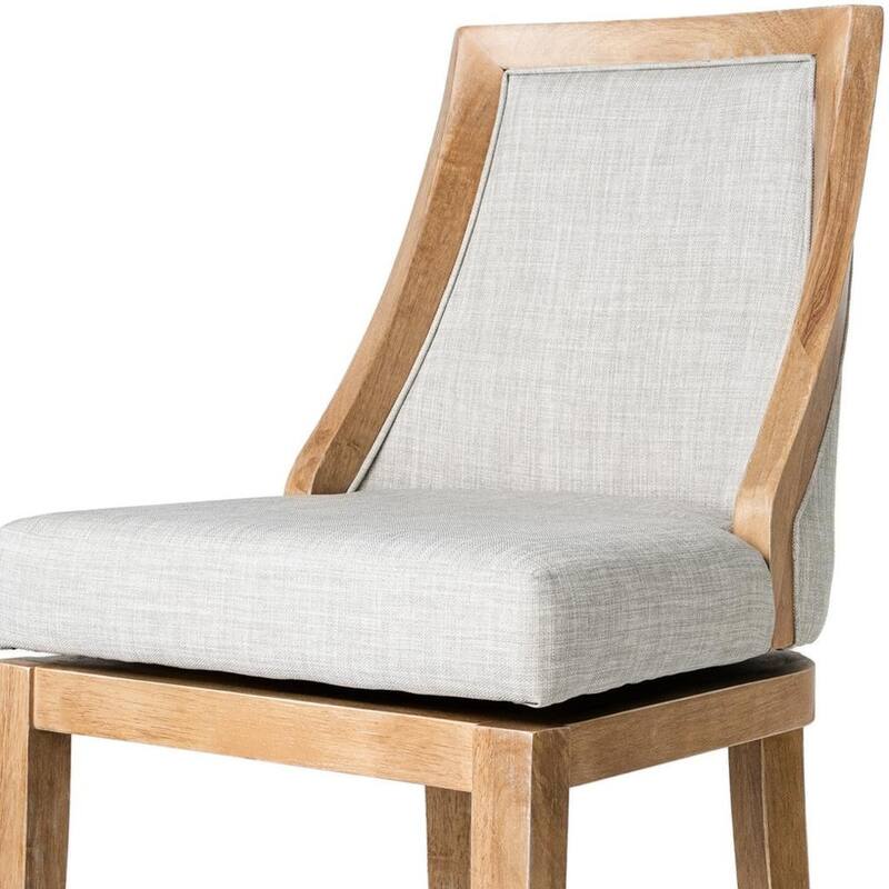 HomeRoots 26" Beige and Natural Fabric and Solid Wood Counter Height Swivel Bar Chair