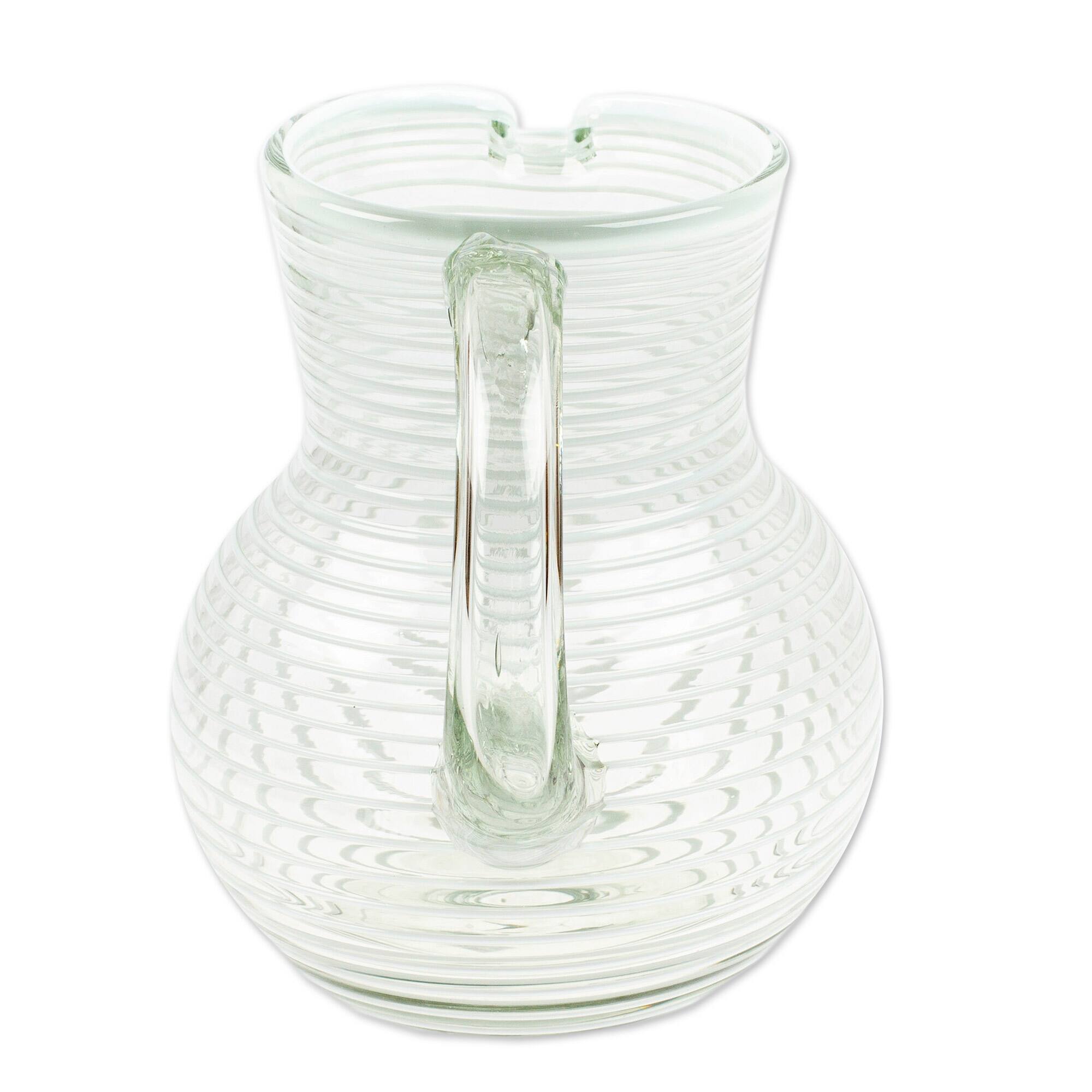Novica Handmade White Handblown Recycled Glass Pitcher Bed Bath