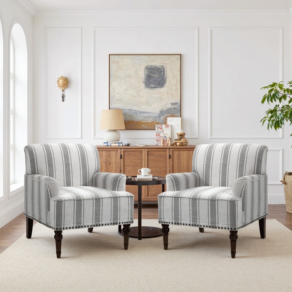 Vintage 29" W Patterned Striped Accent Chairs