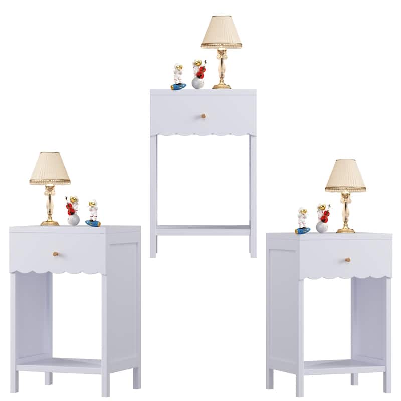 Modern Coffee Table Sofa Side Table with Open Shelf, Light Purple Lamp Table Accent Table Storage Cabinet with Drawer