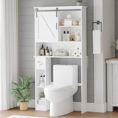 Over The Toilet Storage Cabinet With Sliding Door, White Above Toilet Storage Cabinet