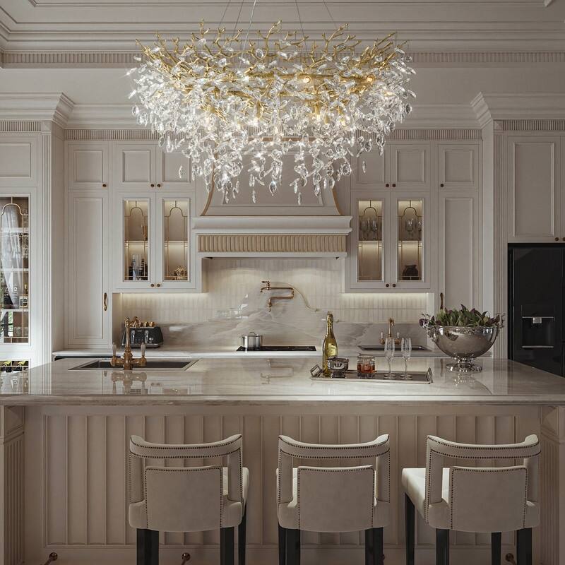 Modern Round Branch Crystal Chandelier, 600-1200mm Diameter, Marquise Cut Crystal Pendant Light