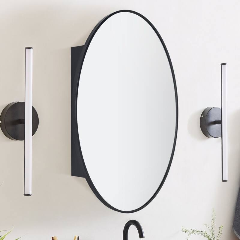 Surface Mount Oval Bathroom Medicine Cabinet with Mirror and adjustable shelves - 20" x 30"