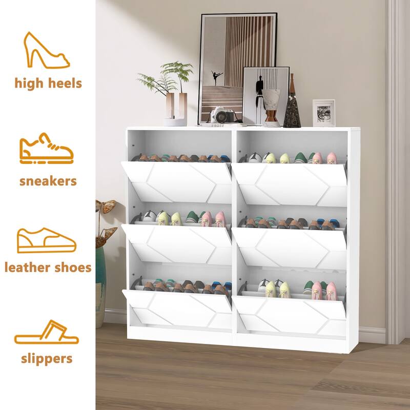 Shoe Storage Cabinet For Entryway,6 Tiers Shoe Organizer With Carved Panels, Carving Shoe Closet,Vertical Shoe Cabinet