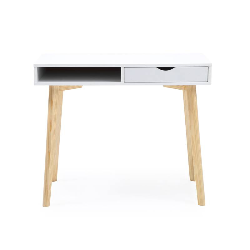 36" Modern White Wooden Writing Desk with 1-Removable Drawer