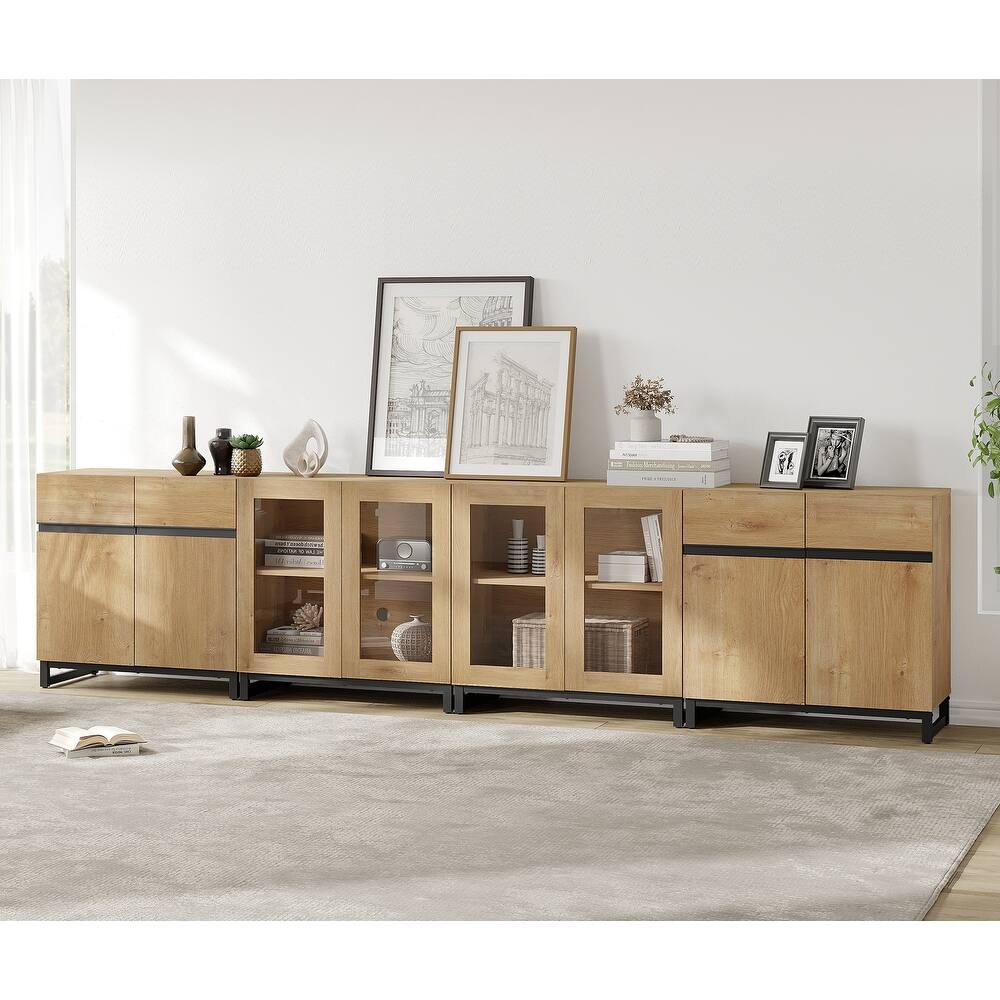 Modern Dresser with Adjustable Shelves, 4 in 1 Chest with Glass Doors, Closet Organizers and Storage Cabinet for Bedroom