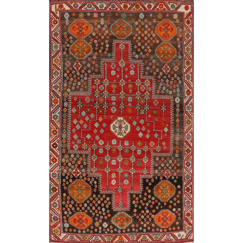 Hand Knotted Oriental 100% Wool Carpet Traditional Medallion Red Shiraz Area Rug - 10' 5'' X 6' 4''